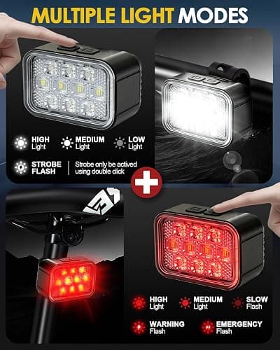 Victoper 10 LED Bike Light, 8+9 Modes USB Rechargeable Bicycle Lite, High Lumens Super Bright Bike Headlight & Taillight Set, Waterproof Safety Bike Front & Rearlight for Road, Night Riding thumbnail 5