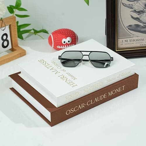 Beautiful Decorative Book Set - 2 Linen-Covered Faux Books for Home Decor | Coffee Table, Beautiful Fake/Faux Books for Modern Home Decoration, Photo Storage and as a Keepsake Box (Brown+White) thumbnail 4