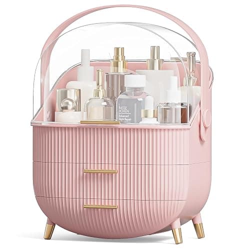 Multi-Function Make Up Case Dustproof Cosmetic Storage Box, Organizer Skin Care Products Jewelry Organizer Finishing Box for Bedroom Bathroom Desktop (Pink) - Image 1