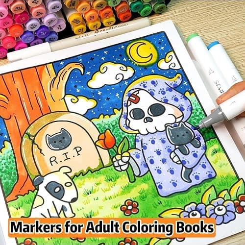SFAIH Alcohol Markers Fine & Chisel - 49 Colors Double Tipped Art Markers for Adult Coloring Sketch Illustration, Gifts for Students Beginners - Greeting Card, Refillable Ink, Colorless Blender thumbnail 3