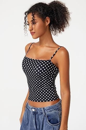 QINSEN Women's Double Lined Basic Tank Top Adjustable Spaghetti Straps Sleeveless Camisole Shirts thumbnail 6