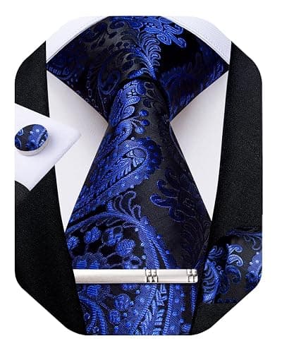 DiBanGu Silk Floral Ties for Men Woven Paisley Necktie and Tie Clip Handkerchief Cufflinks Set for Party Wedding - Image 1