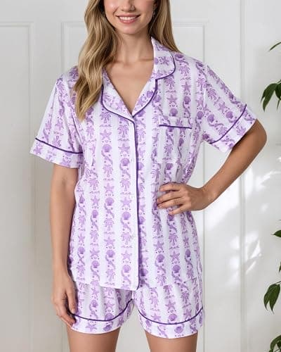 Pajamas for Womens Set Summer 2 Pece Pjs Matching Shorts Set Loungewear Palm Sleepwear for Beach Vacation, Holiday thumbnail 4