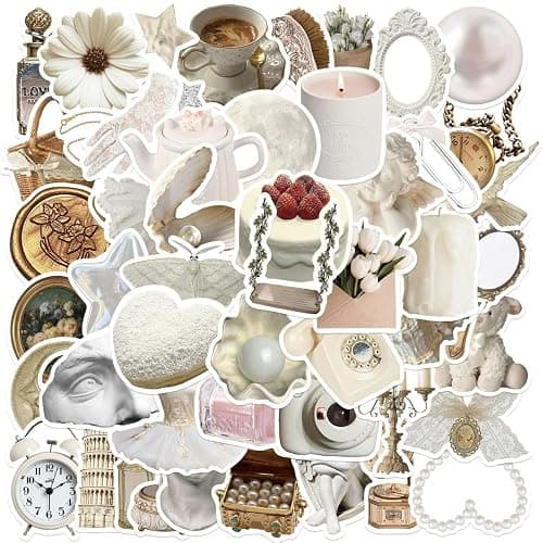 50PCS White Aesthetic VSCO Stickers,Cute Aesthetic Art Coquette Stickers,Waterproof Vinyl Stickers for Laptop,Water Bottles,Computer,Scrapbook - Image 1