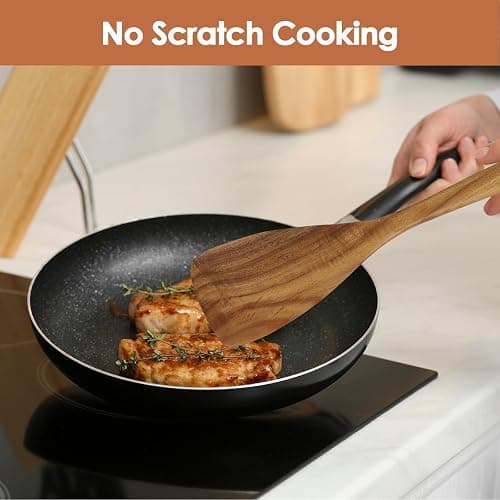 comfoyar Teck Ustensiles de Cuisine Bois, Set de 7 Cuillère en Bois pour la Cuisson avec Spatula et Ladle, Résistance à la chaleur Convient pour Poêles Antiadhésives thumbnail 6