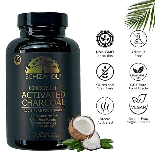 Schizandu Activated Coconut Charcoal Capsules – Vegan, Organic, Non-GMO, No Additives – 210 Count, X-Large Bottle thumbnail 2