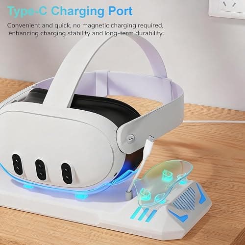 Charging Dock for Meta Quest 3S/Quest 3, Charging Station for Oculus Quest 3 VR Headset & Controllers, with 2 Rechargeable 2100mAh Batteries, USB-C Charger and Cable, Supports LED Indicator thumbnail 5