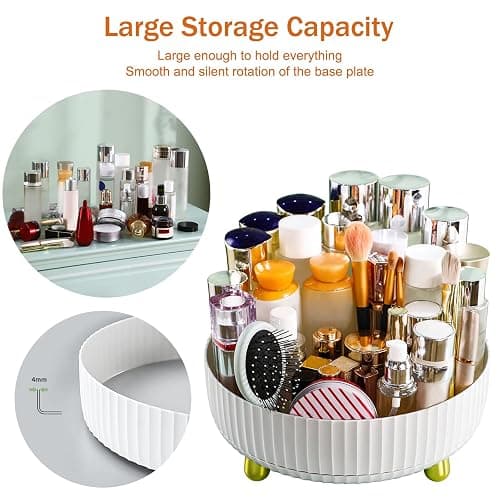 Bekeify 360 Rotating Makeup Organiser Storage Large Capacity Stylish Cosmetic Organiser for Lipsticks Perfume Skincare Organizer for Vanity & Dressing Table Bathroom Bedroom, White thumbnail 5