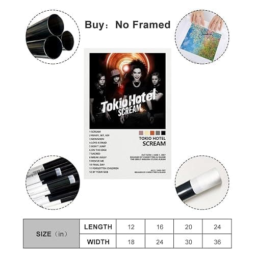 CHAUE Tokio Hotel Posters Scream Album Cover Poster for Bedroom Aesthetic Canvas Art Wall Decor 12x18inch(30x45cm) thumbnail 2