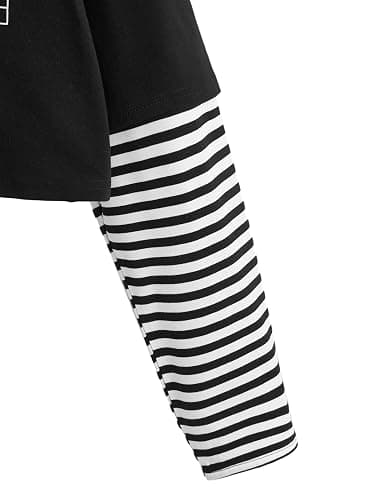 SweatyRocks Women's Color Block Butterfly Print Striped Long Sleeve Crop Top T Shirt thumbnail 4