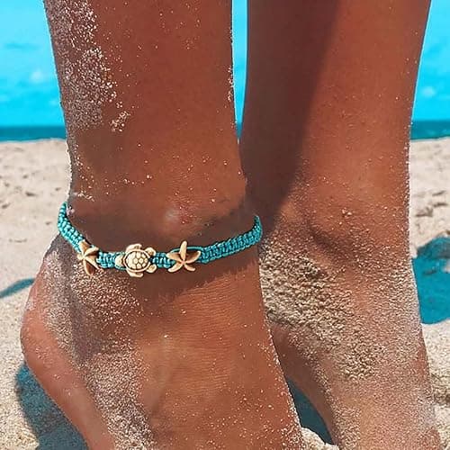 Yokawe Boho Turtle Anklets Bracelets Blue Starfish Summer Beach Waterproof Barefoot Sandals Jewelry for Women thumbnail 7