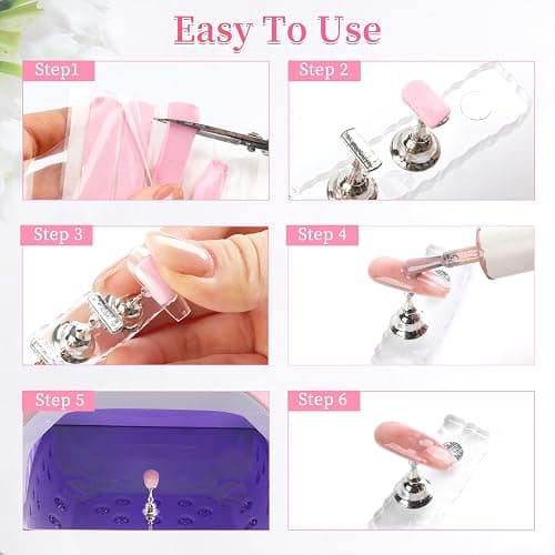 BQAN 2 Set Nail Holder for Painting Nails, Transparent Acrylic Nail Stand for Press on/Fake Nail Tips Training/Nails Display with 96 Pcs Reusable Adhesive Putty (Clear) thumbnail 6