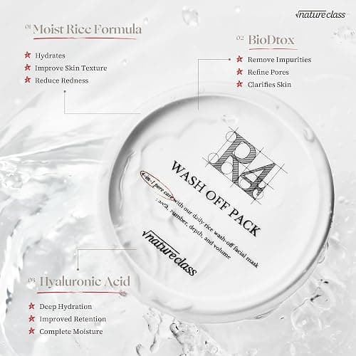 NATURECLASS R4 Rice Wash Off Facial Mask – 4-in-1 Korean Skin Care, Pore Refining, Gentle Exfoliating, Hydrating, Smooth Texture, Rice Ferment & Enzyme, Soft Cream Wash-Off, 3.38 fl oz thumbnail 5