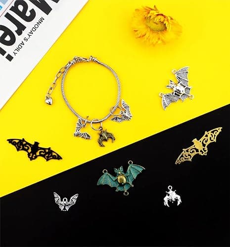 JIALEEY 33PCS Bat Charms Mixed Halloween Spooky Flittermouse Flying Vampire Bat Connector Charms Pendants DIY for Jewelry Making Crafting thumbnail 5