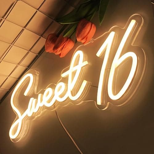 Sweet 16 Warm White LED Neon Sign for Sweet 16th Birthday Party Decorations,Perfect Gifts for Coming-Of-Age Ceremony,Also Can be Used As a Small Night Light,5V USB Power Supply,Size 15.7 * 6.7inches thumbnail 5