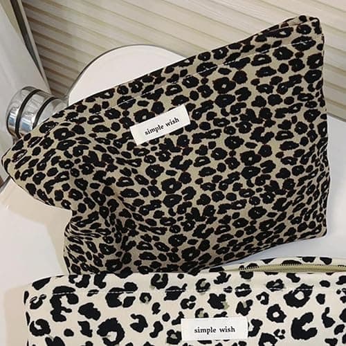 Leopard Makeup Bag Cosmetic Bag for Women and Girls Large Capacity Toiletry Bag Makeup Pouch Canvas Aesthetic Travel Makeup Bag Zipper Pouch (Leopard Print) thumbnail 5