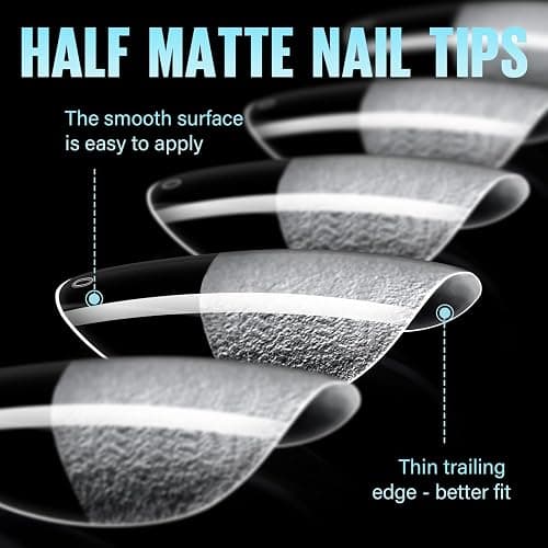 TOMICCA Extra Short Almond Nail Tips 192Pcs Short Nail Tips 12 Sizes | Almond Nail Tips, Full Cover Half Matte Pre-shaped Clear Acrylic Nails, Gel Nail Extension Tips for Beginners & Professional thumbnail 2