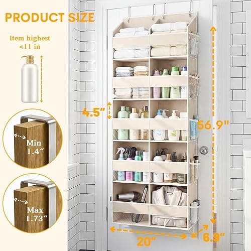 Ofiray-home Over the Door Organizer 5 Tiers,Extra Large Behind Door Storage of 10 Compartments,80 lbs Weight Capacity Over the Door Storage, Door Hanging Organizer for Closet, Diaper Organizer, Beige thumbnail 3