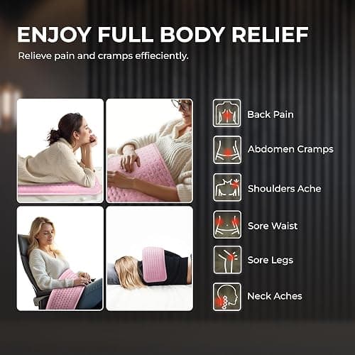 BR Bringer Infrared Electric Heating Pad - for Back Pain & Cramps - Auto-Off, 6 Heat Settings, Overheat Protection, LED Display & Machine Wash Fabric - German Quality Brand (Pink, 23.6 x 11.8 inch) thumbnail 5