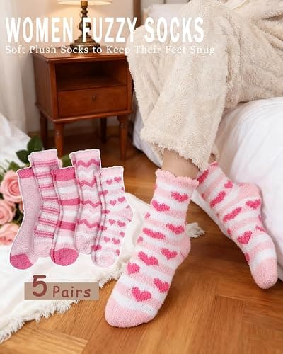 Ginmewrae Fuzzy Socks for Women, Valentines Day Gifts for Her Warm Cozy Fluffy Thick Slipper Socks Galentines Day Gifts thumbnail 2