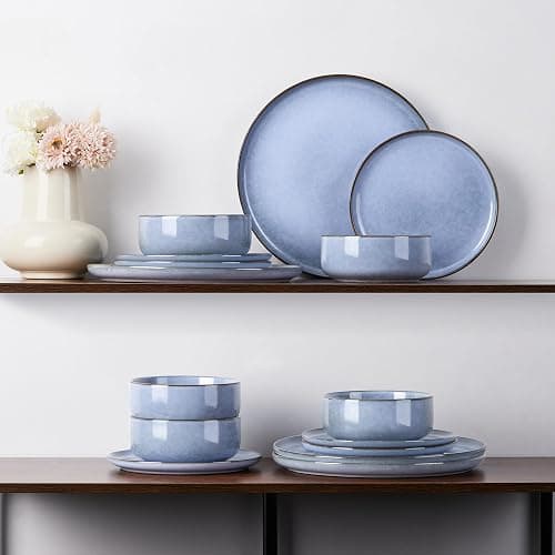 E-far 6-Piece Reactive Glaze Dinnerware Sets, Ceramic Dishes Set for 2, Stoneware Plates and Bowls Dinning Ware, Microwave & Dishwasher Safe - Ocean Blue thumbnail 2