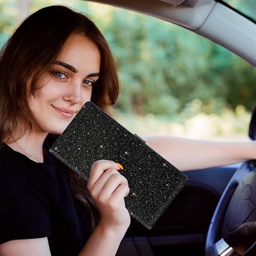 RSAquar Car Registration and Insurance Holder, Vehicle Glove Box Organizer Cool Car Accessories, Auto Truck Document Holder for Cards, Driver License, Black Glitter thumbnail 2