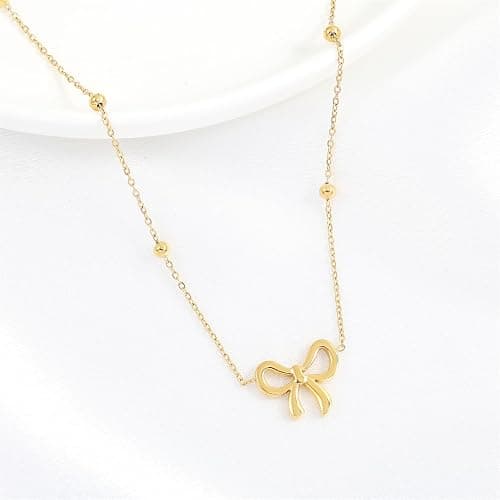 UILZ Gold Bow Necklace for Women Cute 14K Gold Plated Ribbon Choker Necklaces Bowknot Choker Necklace Birthday Party Jewelry Gifts for Women Girls thumbnail 5