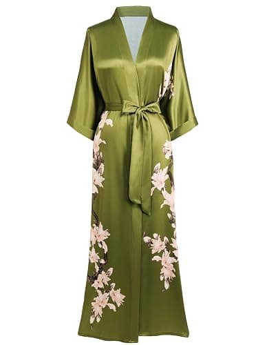 BABEYOND Kimono Robe Cover up with Box Long Floral Satin Sleepwear Silky Bathrobe Bachelorette Robe - Image 1