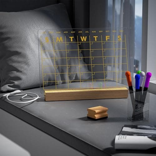 Light Up Clear Dry Erase Calendar 13 x 9 inch with 5 Markers, Acrylic Lighting Markable Calendar Board Agenda for Bedroom/Office/Home/Kitchen thumbnail 8
