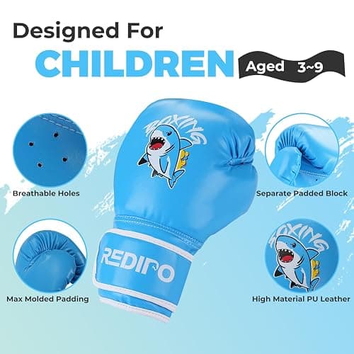 Redipo Kids Boxing Gloves, Youth Boxing Training Gloves for Kids 3-9 Year Boys and Girls, 4&6OZ Fighting Gloves, Punching Bag Kickboxing Thai Mitts MMA Training Sparring Gloves - Blue - 4OZ thumbnail 3