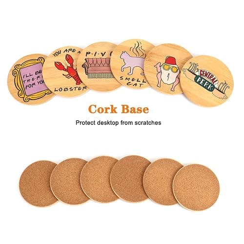 Friends TV Show Merchandise - Friends Coasters Set of 6,Friends TV Show Gifts for Women,Wooden Coasters for Drinks with Coaster Holder,Friends TV Show Decor for Halloween thumbnail 4