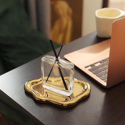 MDFAYE Jewelry Dish Trinket Tray for Women, Ring Dish Holder, Unique Cloud Shape Ceramic Plate Cute Things Vanity Aesthetic Room Decor Mother's Day Birthday (Gold) thumbnail 6