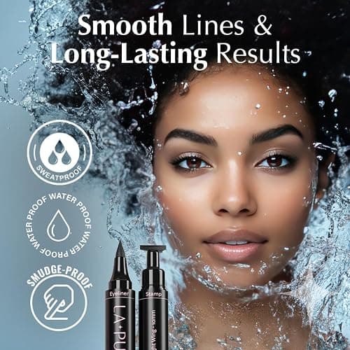 LA PURE Waterproof Liquid Eyeliner Stamp Winged Eyeliner Tool 2x Cat Eye - Winged & Fine Tipped Pen Eyeliner Stencil Smudge Proof Black Eye Liner Tiktok Trend Items Wing Stamp - Black 10mm thumbnail 5