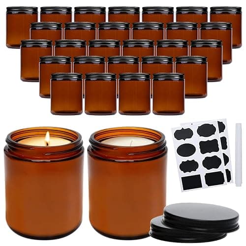 QAPPDA 8oz Amber Candle Jars Set of 30,Round Glass Jars with Black Lids,Empty 250ml Glass Candle Making Jar Bulk Thick Small Food Storage Jar for Spice,Candy,Powder - Image 1