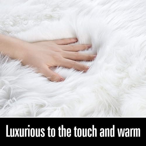 LOCHAS Soft Fluffy Faux Fur Rugs for Bedroom Bedside Rug 2x3 Feet, Washable, Furry Sheepskin Area Rug for Living Room Girls Room, Luxury Shag Carpet Home Decor, White thumbnail 3
