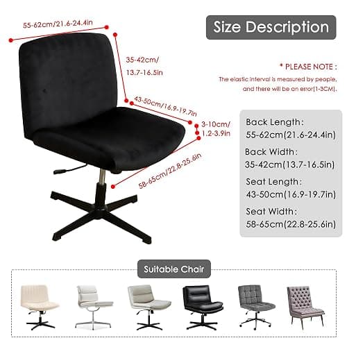 EVOLLER Black Criss Cross Office Desk Chair Cover Velvet Stretch Wide Armless Vanity Make-up Chair Slipcover 1 Piece Washable thumbnail 3