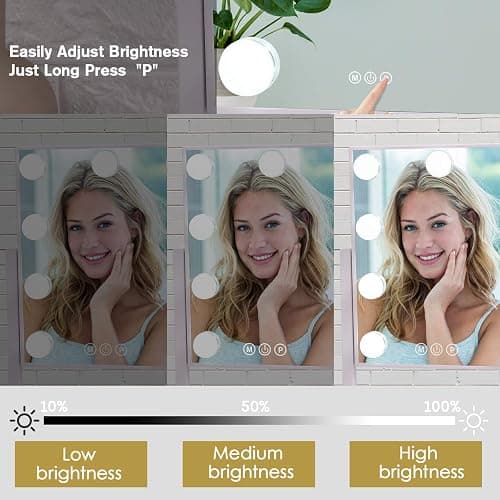 BWLLNI Lighted Makeup Mirror Hollywood Mirror Vanity Mirror with Lights, Touch Control Design 3 Colors Dimable LED Bulbs, Detachable 10X Magnification, 360°Rotation, (White) 12" L x 14" W thumbnail 3