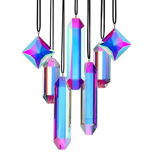 HDCRYSTALGIFTS Set 7 Crystal Sun Catcher Prisms, AB Colored Suncatcher Crystals Indoor Window Hanging Ornaments Rainbow Maker Prisms for Home Garden Decor thumbnail 9