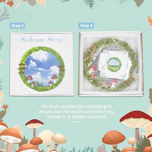 EVOLUX Wall Mirror Mushroom Decor Handmade Moss Round Hanging Mirror Cottage Core Wall Decor Room Decor Aesthetic(11'') Green,70-MGJ thumbnail 6