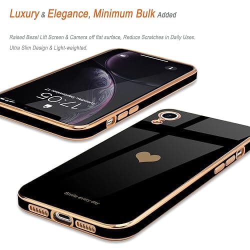 Teageo Lovely Case for iPhone Xr, Cute Heart Back, Black | Luxury Bling Plating, Soft TPU, Anti-Scratch Shockproof Bumper, for Women Girls, Lovely Heart Pattern thumbnail 4