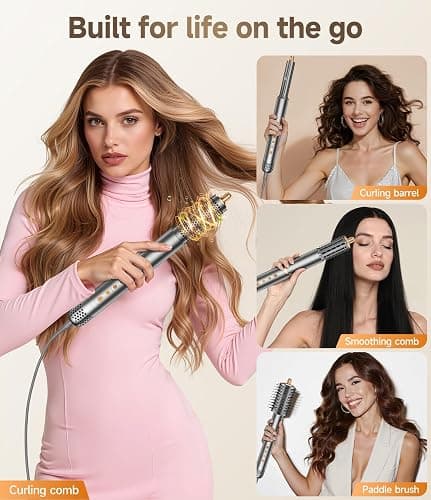8 in 1 Hair Styler Set & Hair Dryer Brush, 110,000 RPM High-Speed Negative Ionic Foldable Hair Dryer Fast Drying, Multi Professional Hot air Styler for Curling Volumizing Straightening Styling(Gray) thumbnail 5