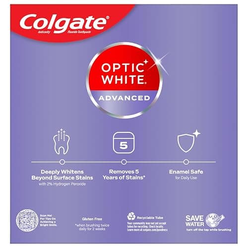 Colgate Optic White Advanced Hydrogen Peroxide Toothpaste, Teeth Whitening Toothpaste Pack, Enamel-Safe Formula, Helps Remove Tea, Coffee, and Wine Stains, Sparkling White, 3 Pack, 3.2 oz thumbnail 11