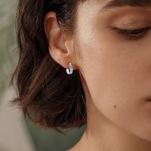 Feather Hoop Earrings 925 Sterling Silver Turquoise Earrings Western Jewelry Feather Gifts for Women thumbnail 2