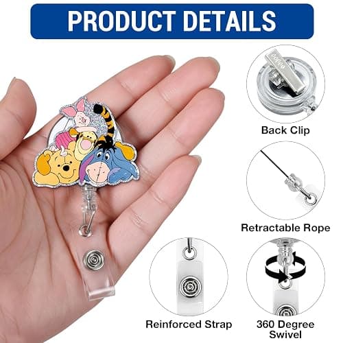 Pooh Bear Badge Reel, Cute Badge Reels Retractable for Nurse Teacher | Doctor Student Office Worker Id Card Decor, Friendship Gifts for Friends thumbnail 2