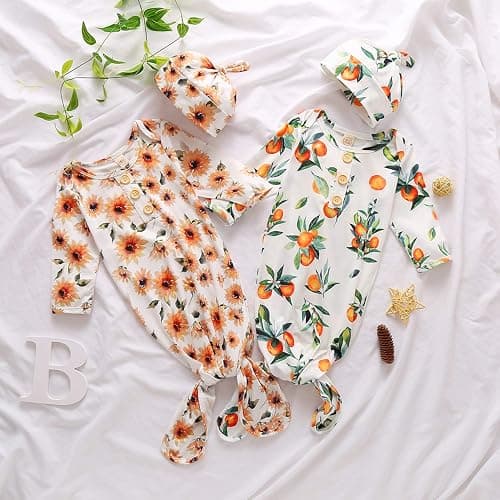 Moru Infant Baby Girls Cotton Sleeper Gowns Organic Cotton Floral Kimono Knotted Gown thumbnail 3
