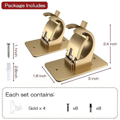 4 Pieces Self Adhesive Curtain Rod Bracket Universal Plastic Curtain Rod Holders, No Drill Curtain Rod Brackets Curtain Rod Hooks for Bathroom, Bedroom, Livingroom, Kitchen (Gold) thumbnail 3