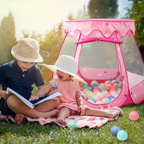 Crayline Pop Up Princess Tent with Star Light, Toys for 1 2 3 Year Old Girl Birthday Gift, Baby Girl Toys, Ball Pit for 12-18 Months Toddler Gift, Easy to Pop Up and Assemble(Pink) thumbnail 4