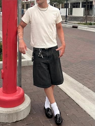 Comdecevis Men's Baggy Jean Shorts Loose Fit Streetwear Jorts | 75% Cotton, 25% Polyester, Vintage Wash Denim, Breathable and Comfortble, Daily Casual and Outdoor thumbnail 2