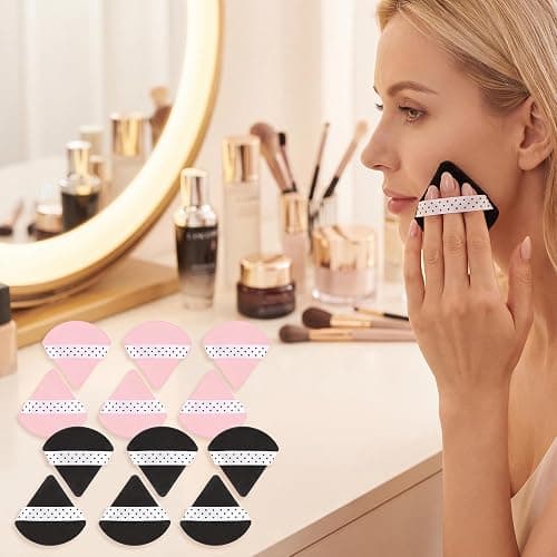 12 Pack Powder Puffs Triangle with Polka Dot Ribbon, Pink Black Velour | Soft Triangle Makeup Puff Face Setting Powder Sponge for Loose Powder Setting or Concealer Sponge thumbnail 3