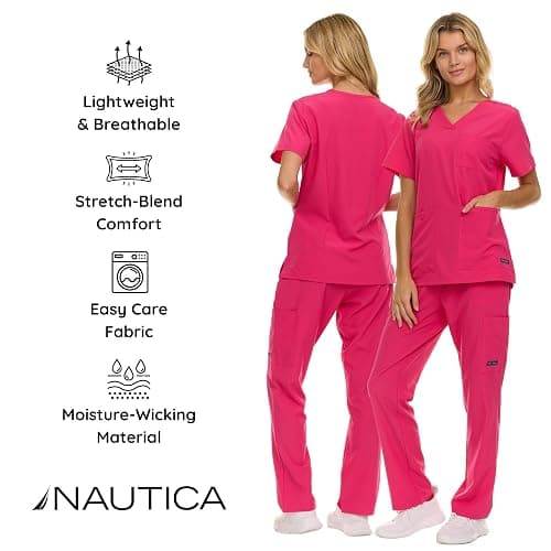 Nautica Women's Scrub Set, 9-Pocket Breathable & Stretchy Pants & Tops thumbnail 3